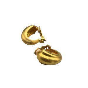 Signed GJD Ginnie Johansen Design Clip On Hoops Earrings Matte Gold Tone